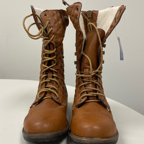😤😤 Shiekh Women's Fold Down Fur Combat Boots - Picture 3 of 6